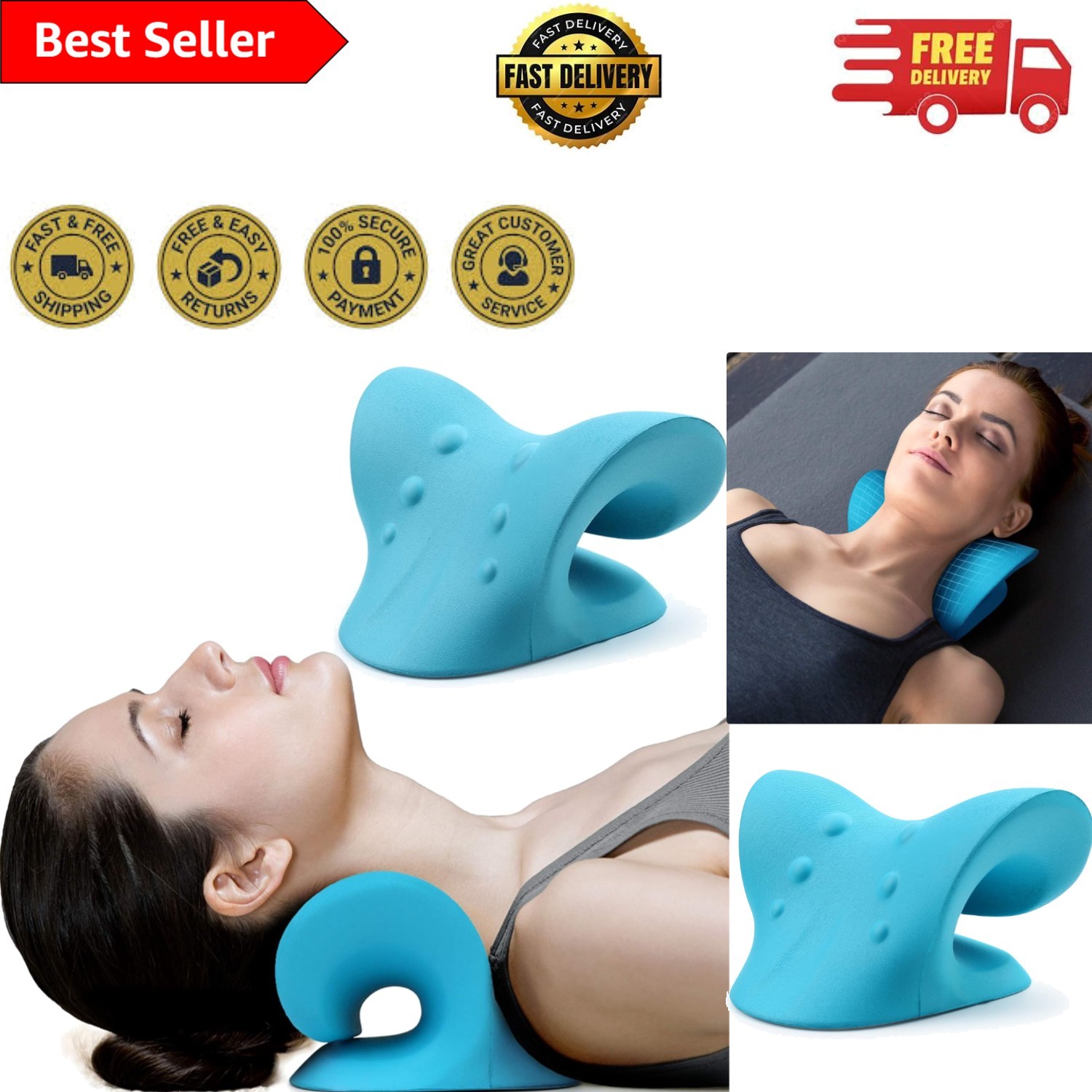 Memory Foam Neck Stretcher for TMJ Pain Relief & Cervical Alignment – Blue