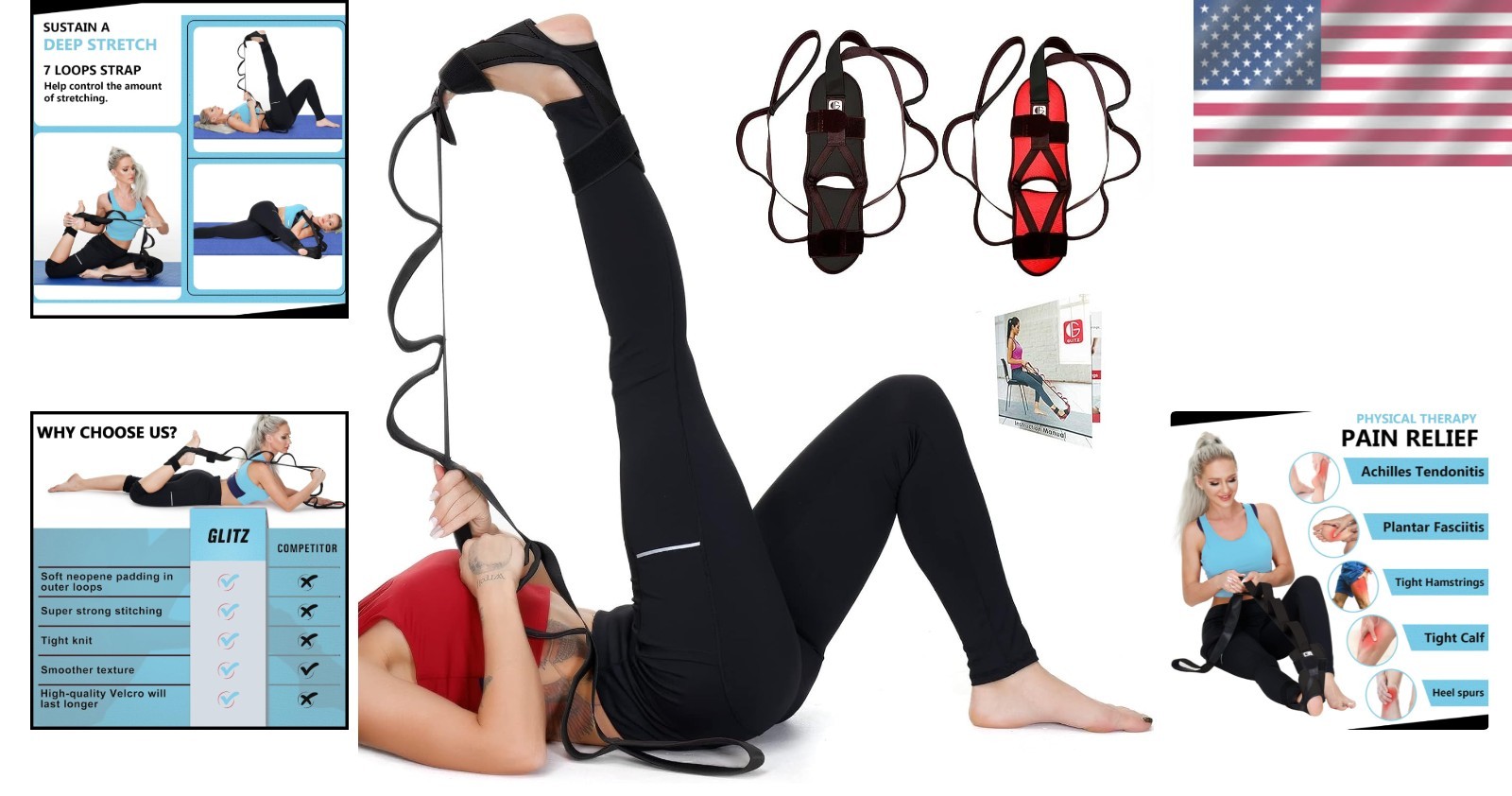 Ergonomic Foot & Calf Fascia Stretcher for Plantar Fasciitis Relief – Black