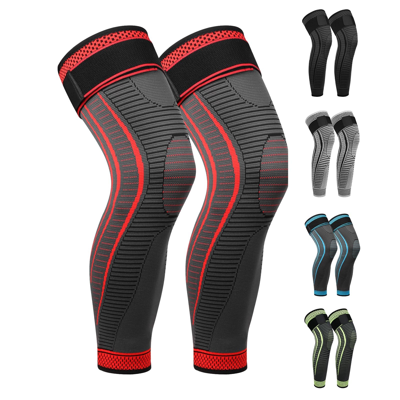 Full Leg Compression Sleeves 2 Pack anti Sliping Ventilation Long Knee Suppor…