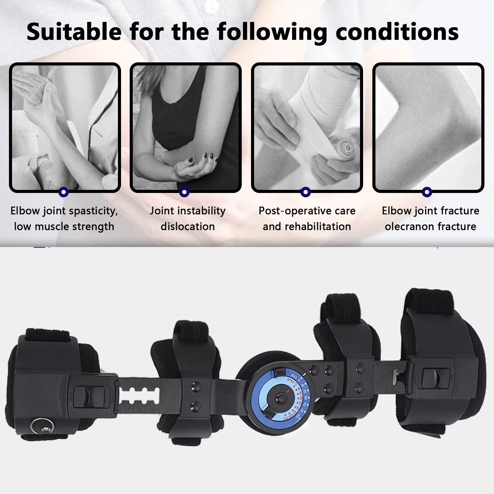 Hinged ROM Elbow Brace，Adjustable Post Op Elbow Brace Stabilizer Splint
