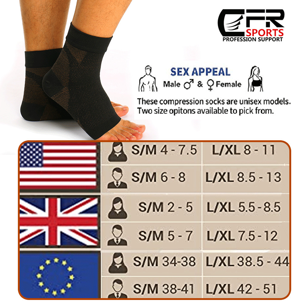 Copper Compression Socks Ankle Brace Support Sleeve Plantar Fasciitis Foot Wraps