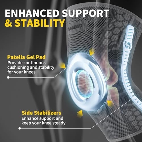 2 Pack Knee Brace Sleeves for Men & Women – Patella Gel Pad, Side Stabilizers, C