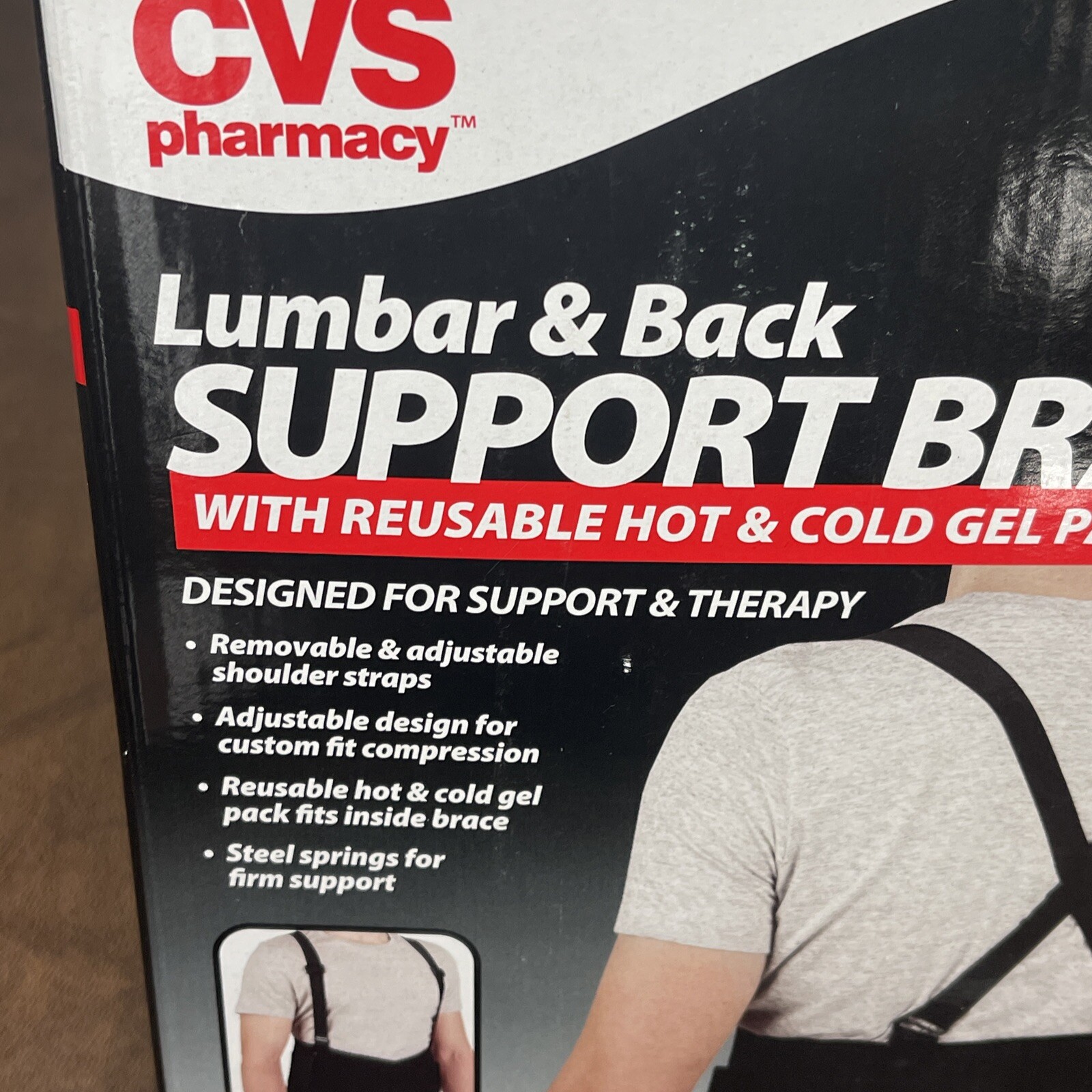 NEW CVS Lumbar And Back Support Brace w/ Reusable Hot & Cold Gel Pack – One Size