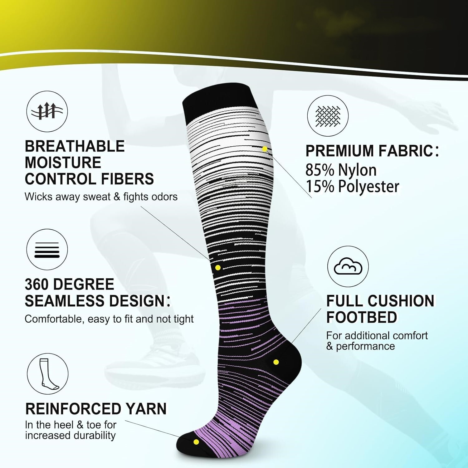 5Pairs Compression Socks Stocking Knee High Graduated Support Women Men S/M-L/XL