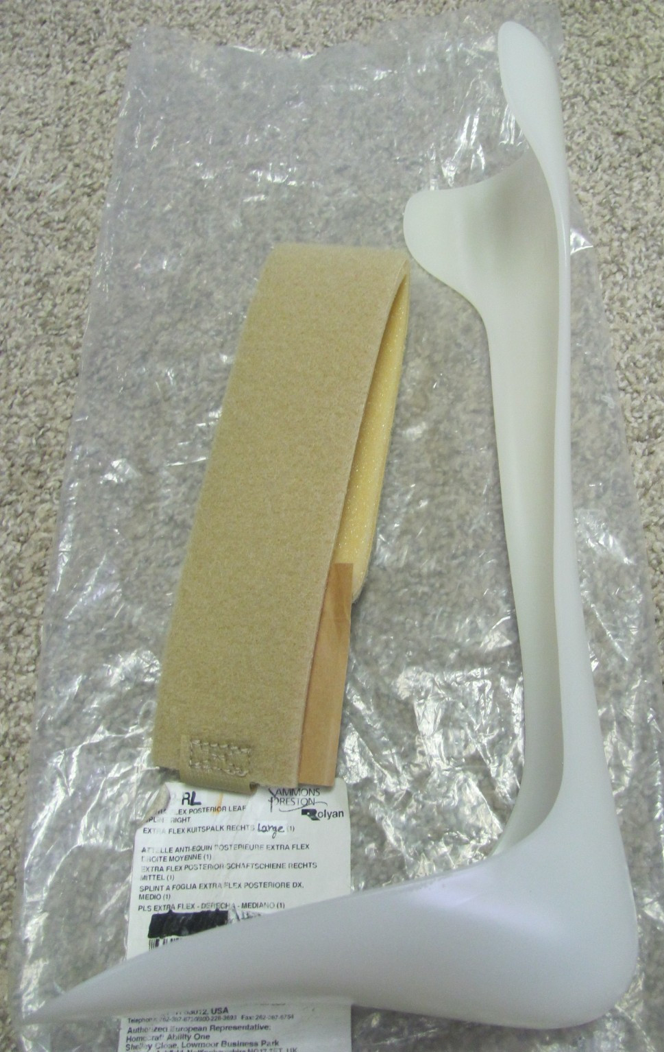 Extra Flex Posterior Leaf Splint – Size Large – Right (New)