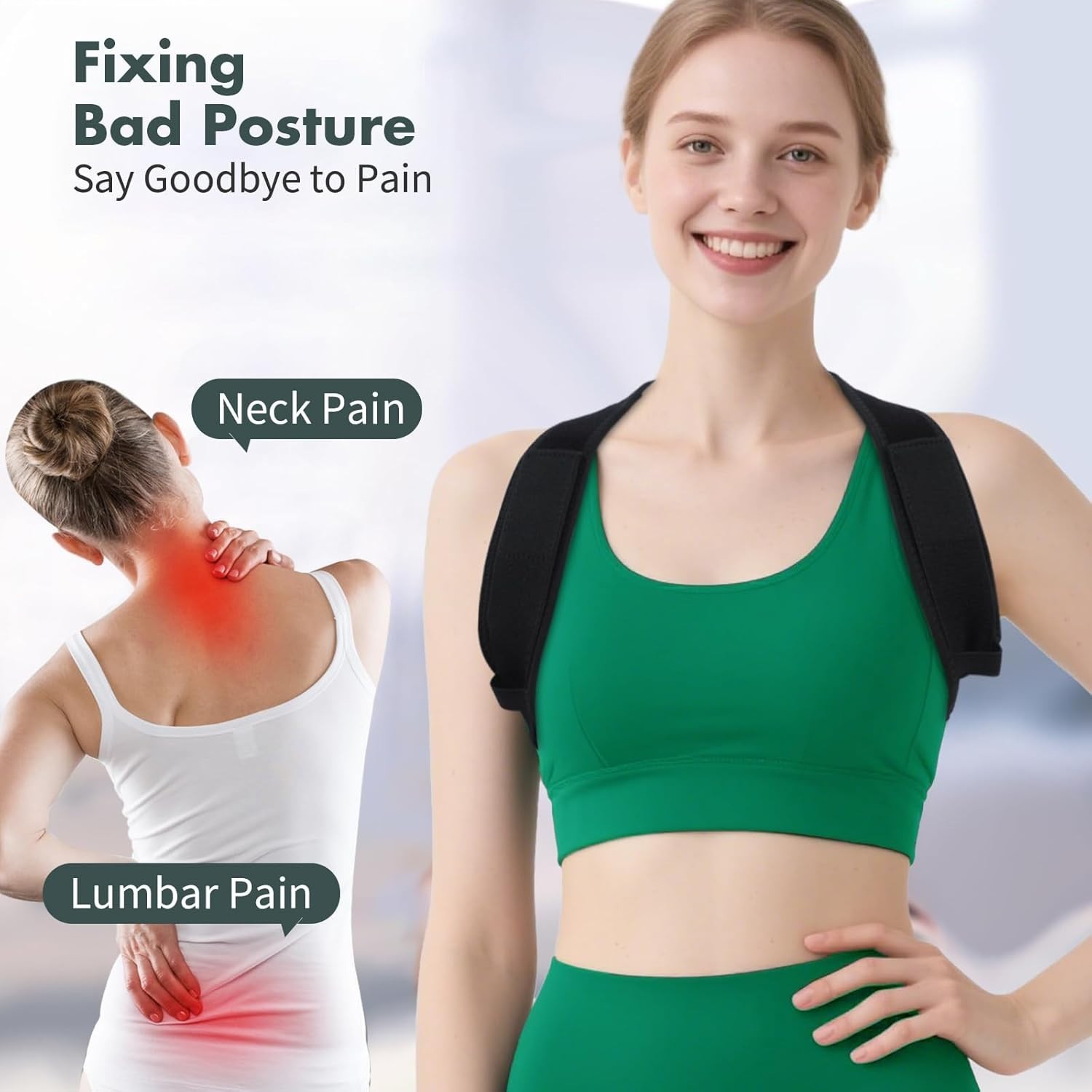 Posture Corrector, Adjustable Back Brace for Spine Alignment & Shoulder Support