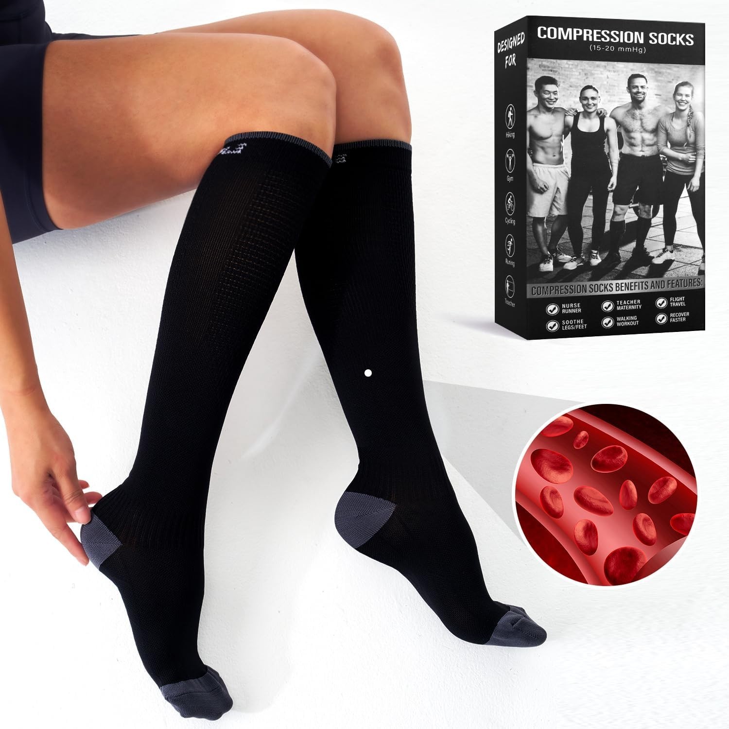 3 Pairs Compression Socks Stockings Womens Mens Knee High Medical 20-30 mmHG