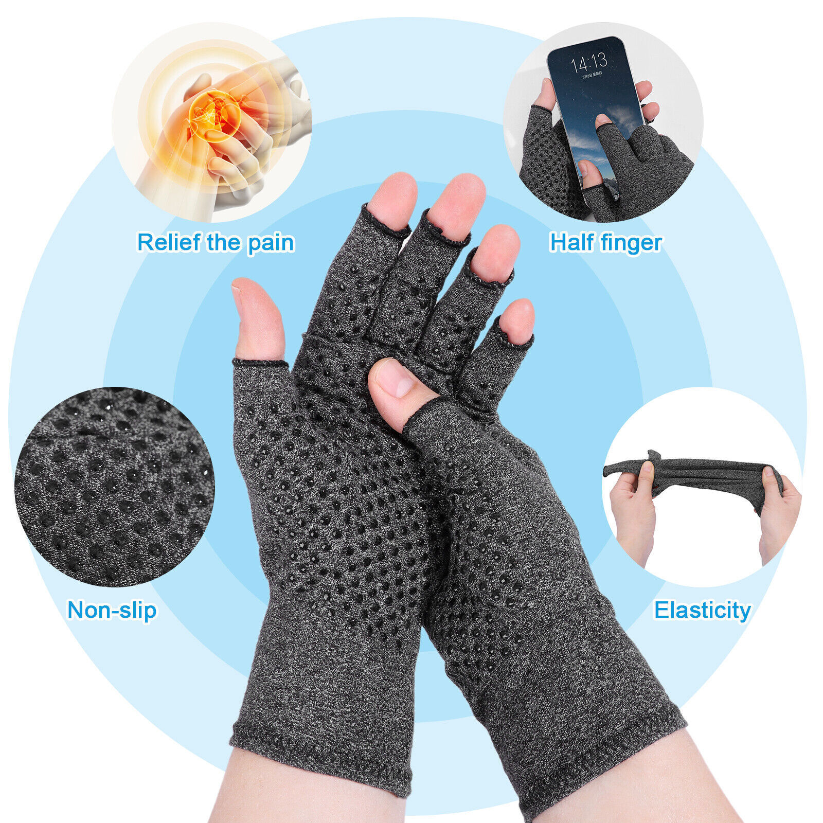 Compression Gloves Open Finger Arthritis Carpal Tunnel Hand Support Pain Relief