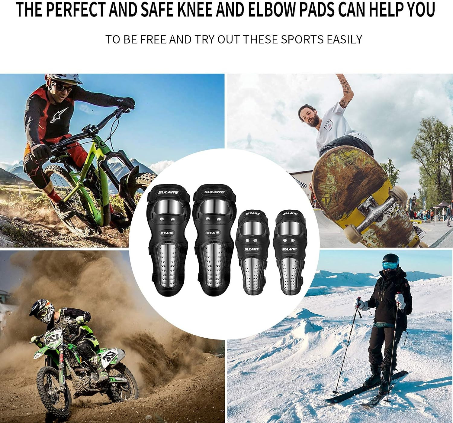 Knee & Elbow Pads 4Pcs Adjustable Motocross Protective Gear Set | 2-in-1 Set,EVA
