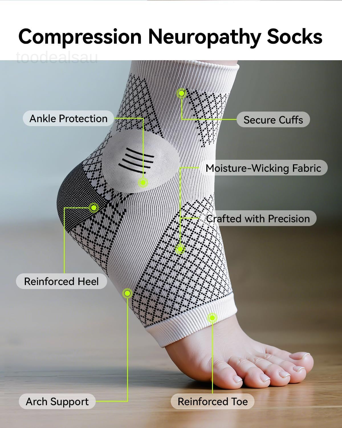 3 Pairs Neuropathy Socks for Women & Men, Toeless Large, Grey+Blue+Purple
