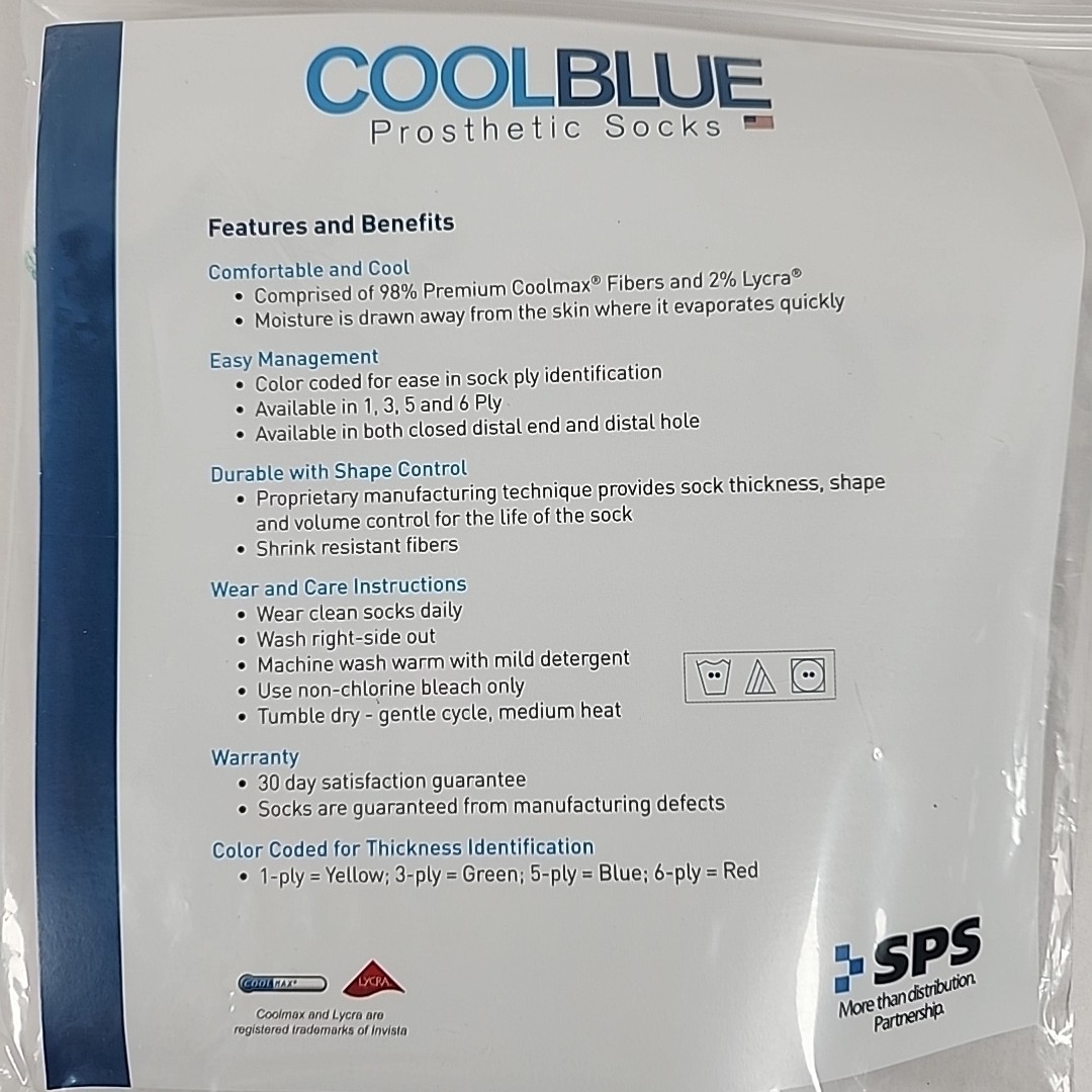 LOT OF 3 Cool Blue Prosthetic Socks CB3HMRG2 3-ply, Sz 1, 2 Length 16-20 NEW