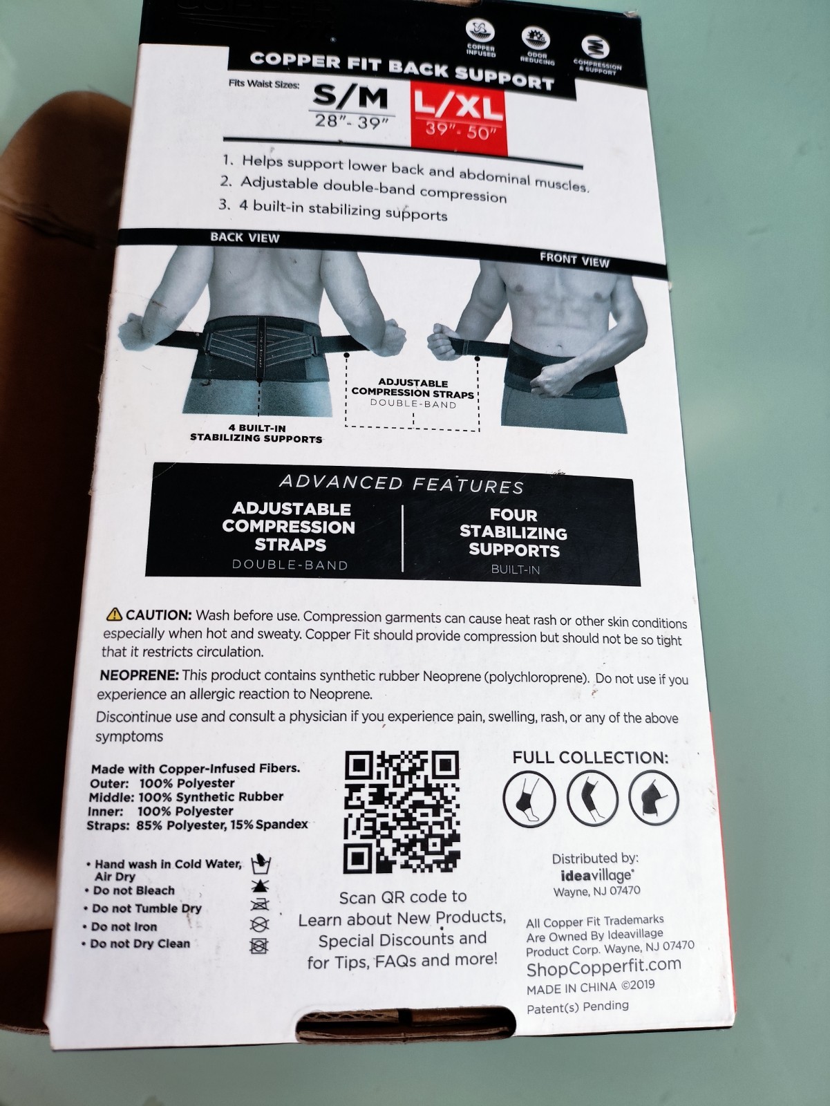 Back Pro Compression and Support Belt Copper Fit S/M 28”-39”