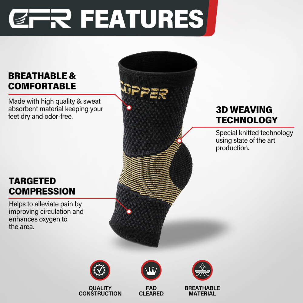 Copper Ankle Support Brace Compression Sleeve Socks Foot Pain Relief Functional