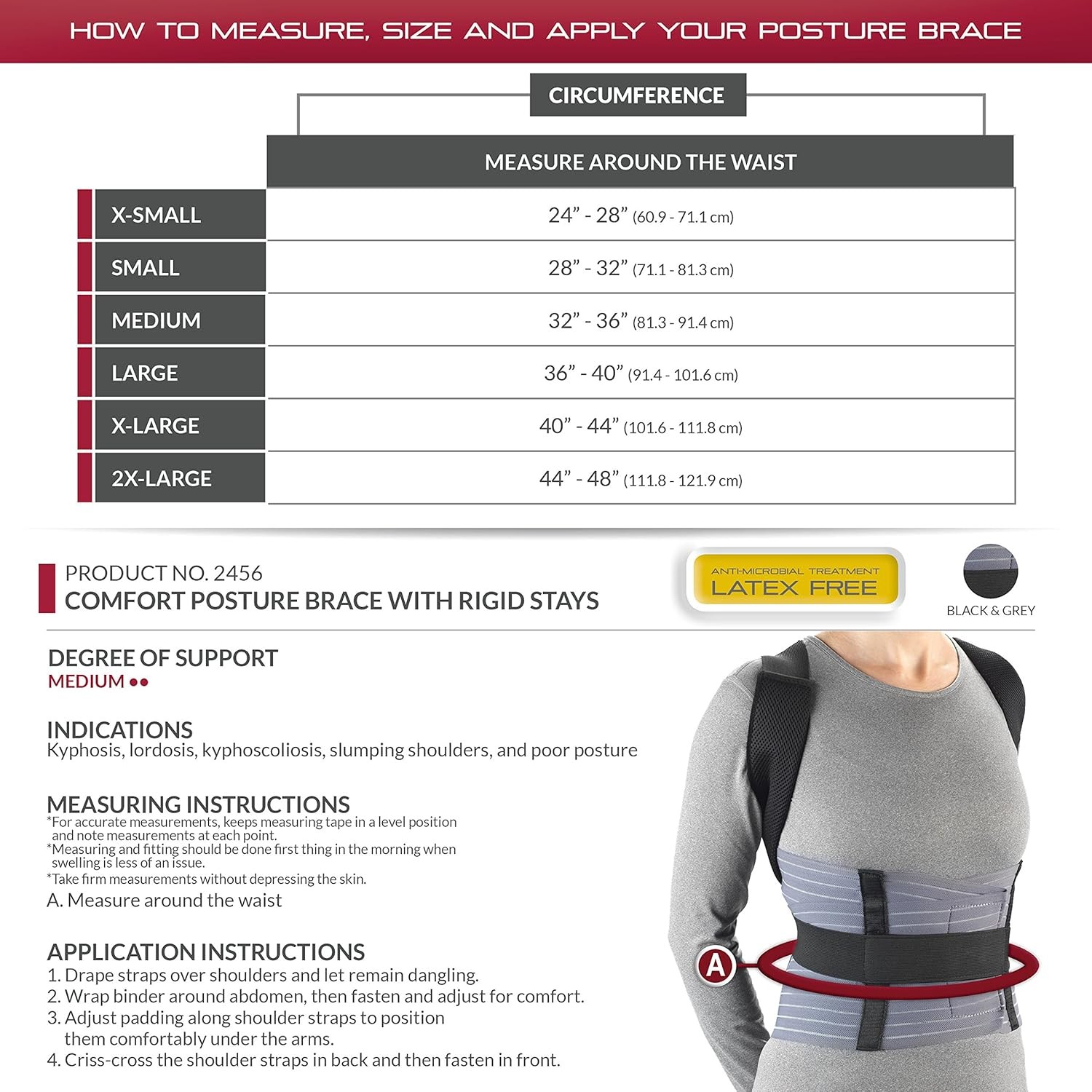 OTC Comfort Posture Brace With Rigid Stays (Black) Small
