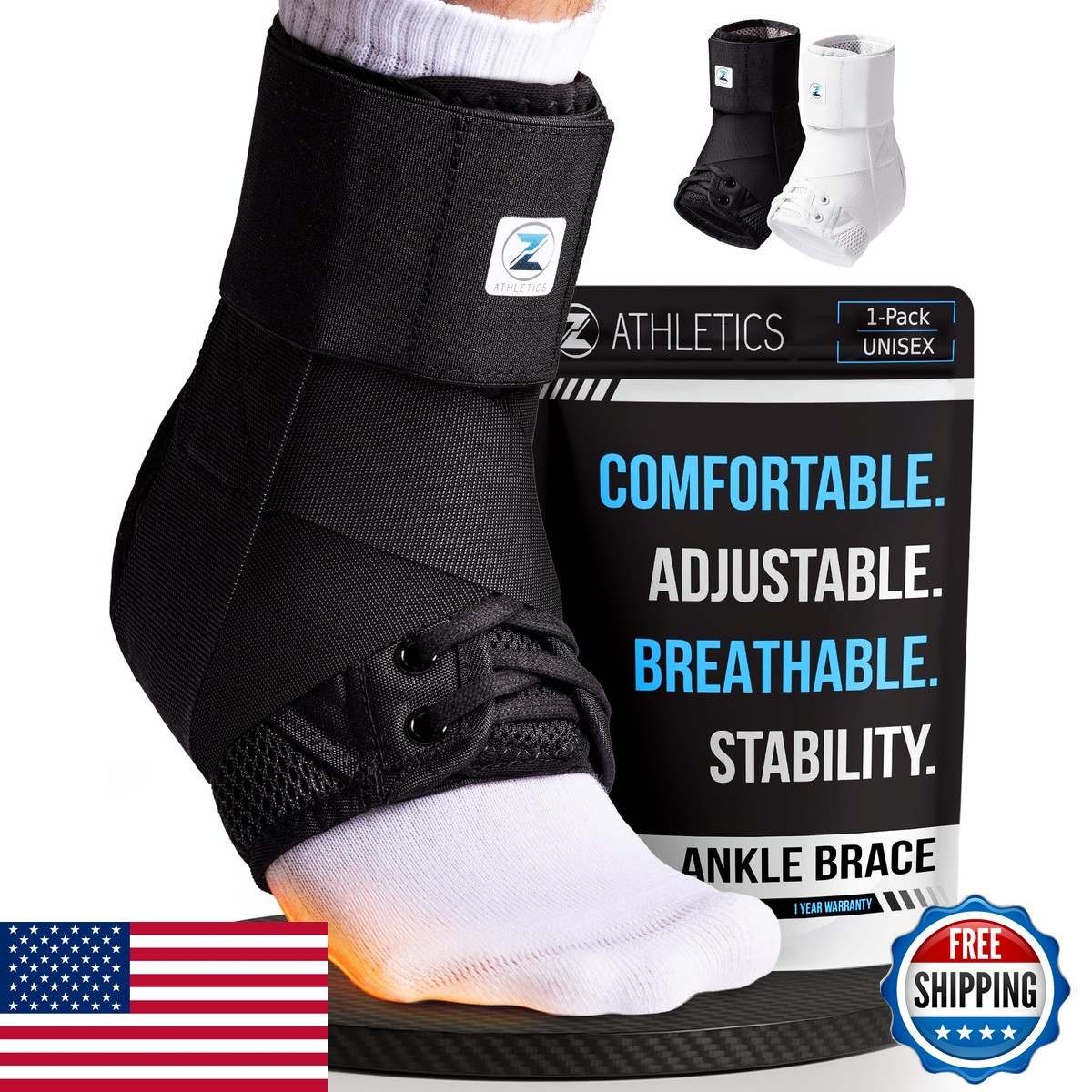Z ATHLETICS Reinforced Lace Up Ankle Brace Men & Women, Sprained Ankle Support