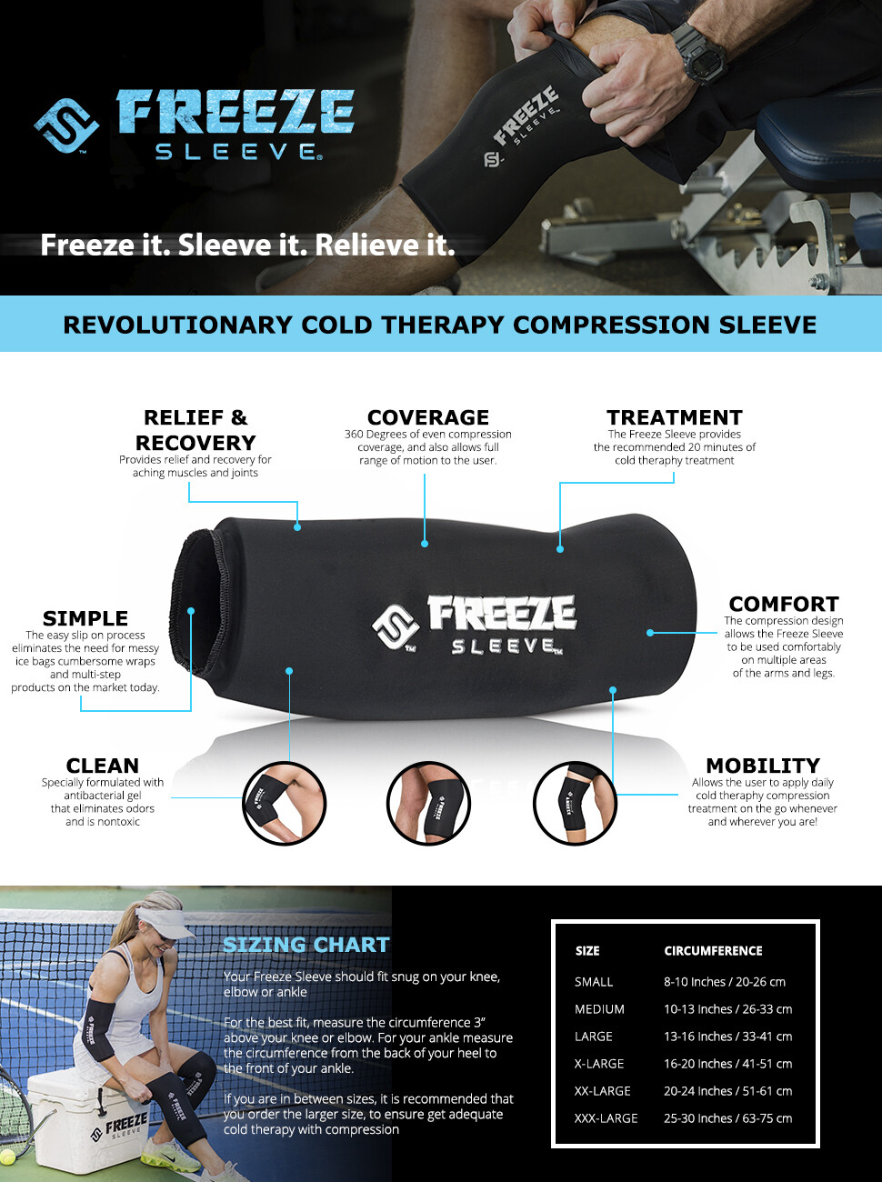 Freeze Sleeve Cold Therapy Compression Sleeve – Natural Pain Relief Sleeve new
