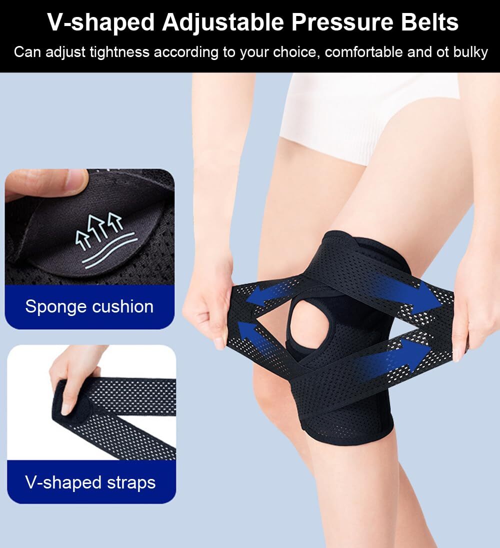 Knee Brace Adjustable Compression Sleeve Meniscus Tear Side Stabilizers Black M