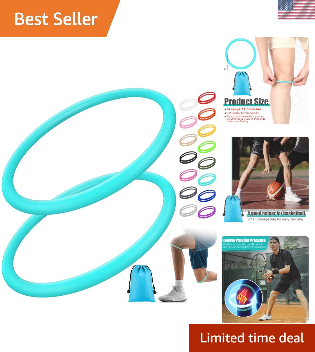 Silicone Knee Compression Bands – 2 Pack Adjustable Patella Support for Athletes