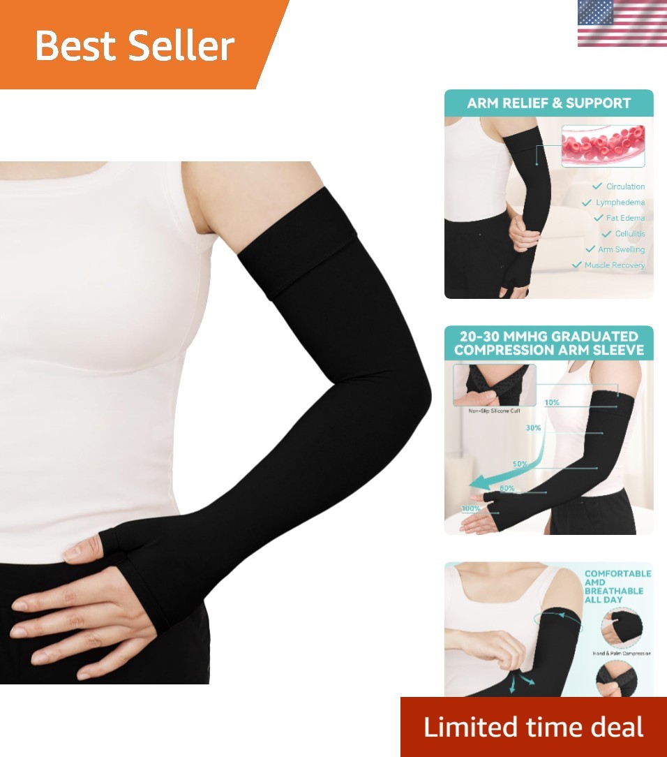 Lymphedema Compression Arm Sleeve with Gauntlet for Women Men, Opaque, 15-20 …