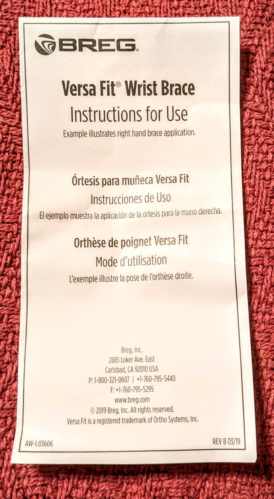 Breg ‘Versa-Fit’ Wrist Brace – Left Hand – XL 100639-150