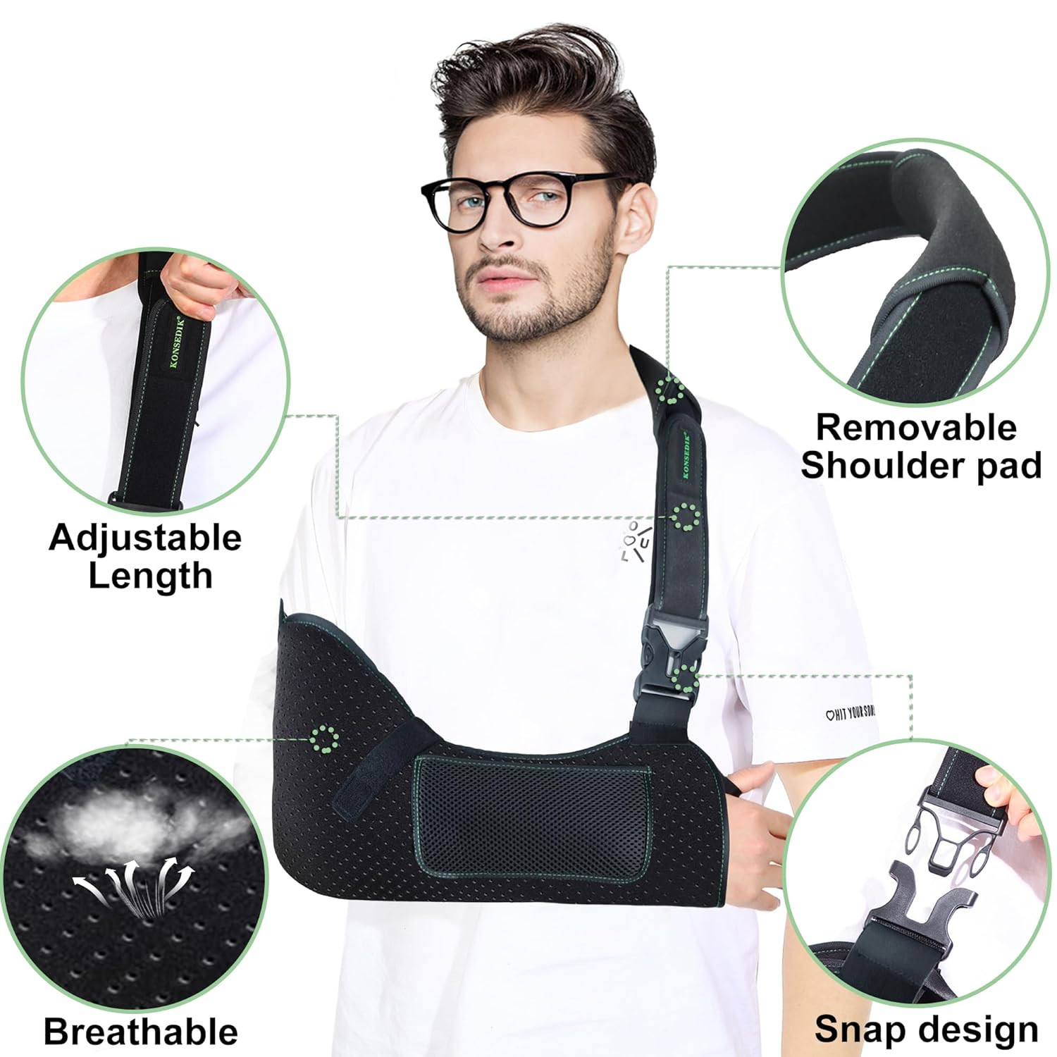 Arm Shoulder Sling for Men and Women,Porous Comfort Medical Sling with Pocket Sh