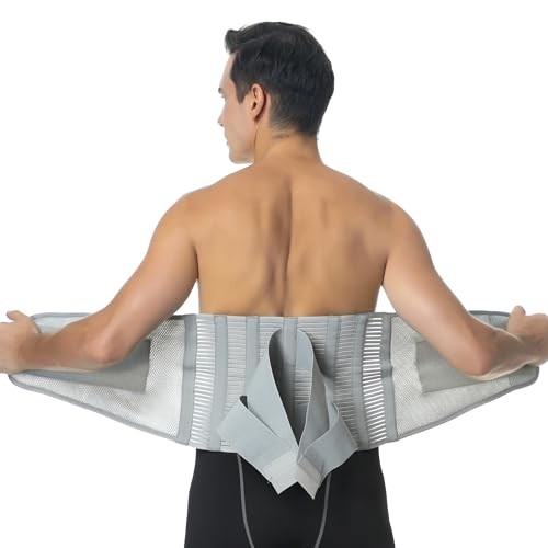Adjustable Compression Back Brace Lumbar Support Belt, Size XXL Grey