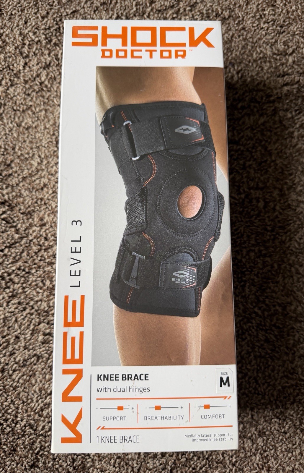 Shock Doctor Level 3, Dual Wrap Knee Brace with Hinges 972, size medium 13”–14”