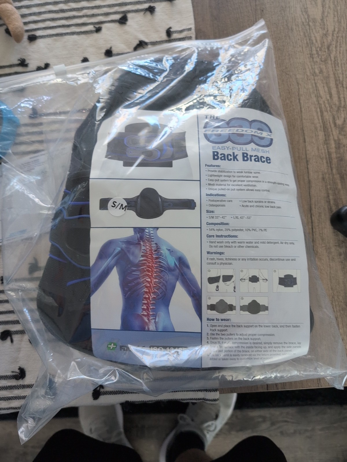 The 637 Freedom X Easy-Pull Mesh Back Brace Lumbar Support Size S/M