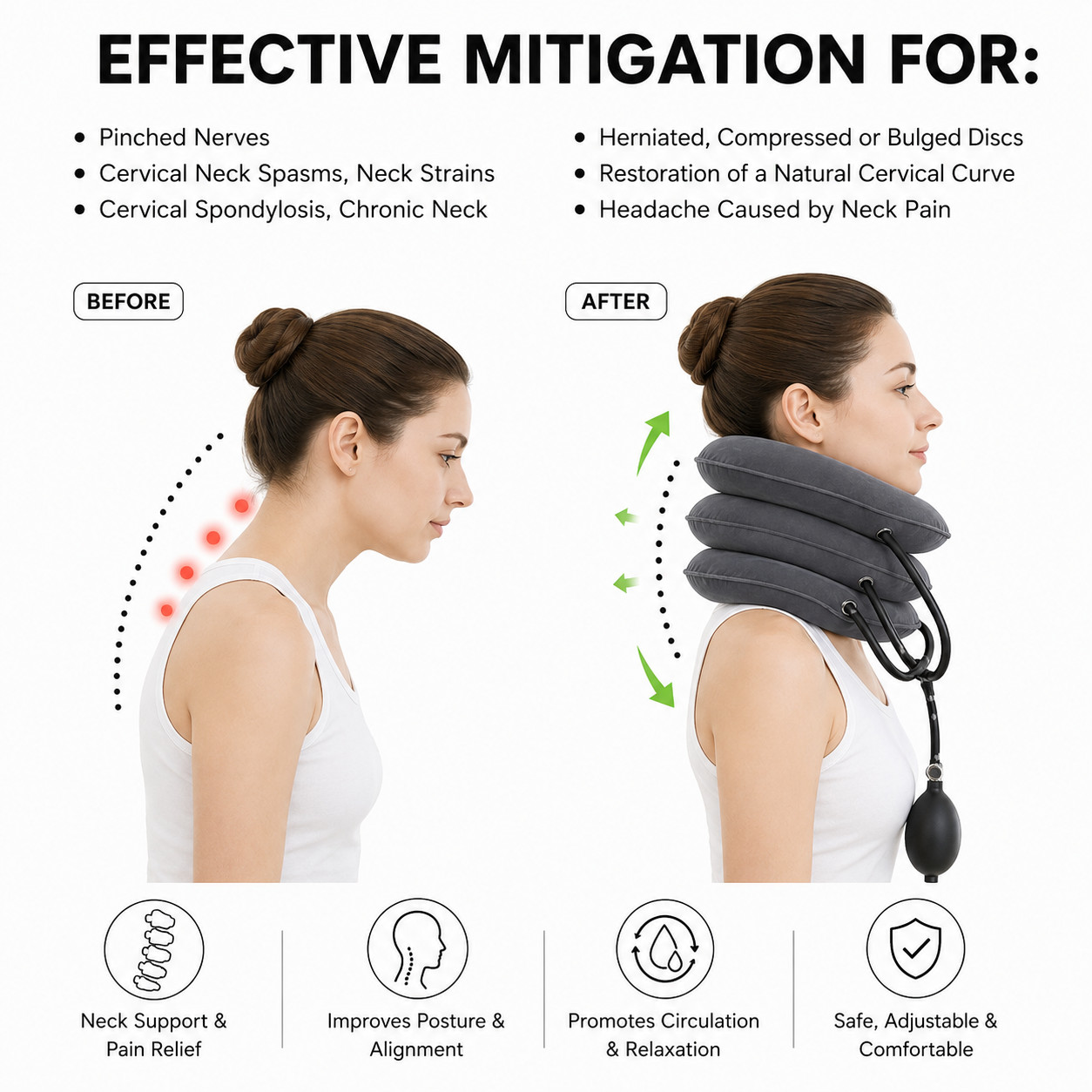 Cervical Neck Traction Device Adjustable Stretcher Brace Support Pain Relief Aid