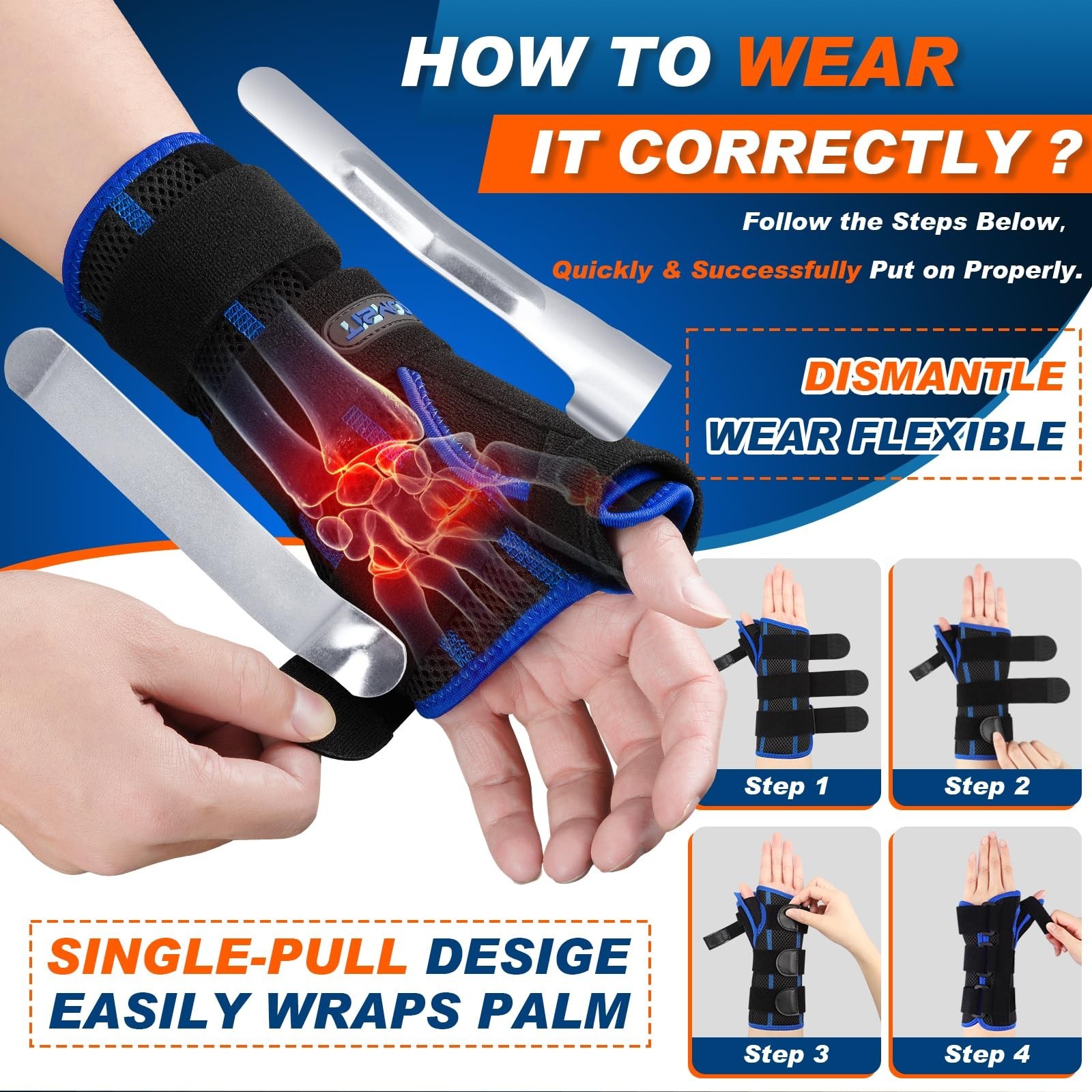 Thumb Spica Splint Right Hand,Carpal Tunnel Wrist Brace Night Support for De …