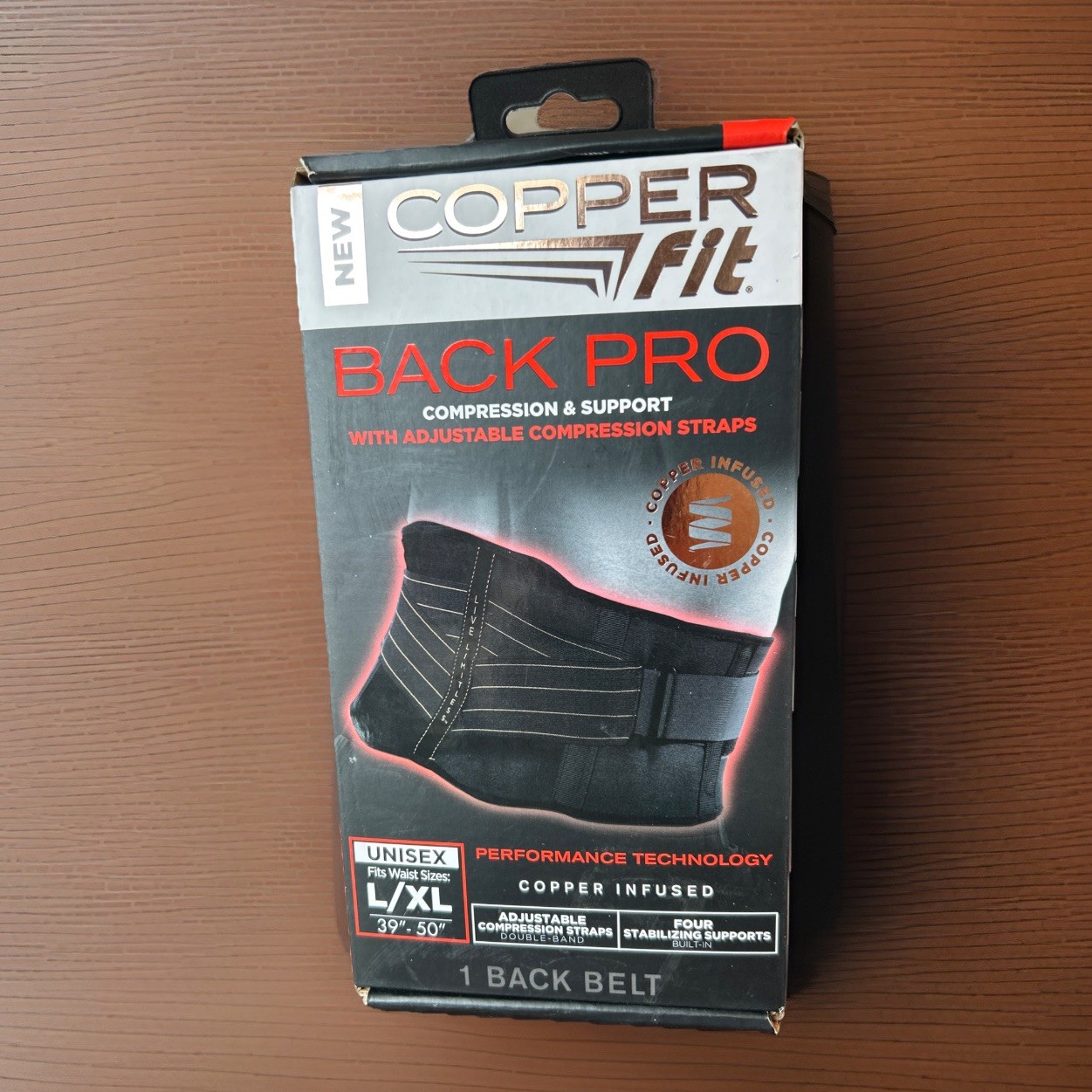 Copper Fit Back Pro Compression & Support With Adjustable Straps ~ Black ~ L/XL