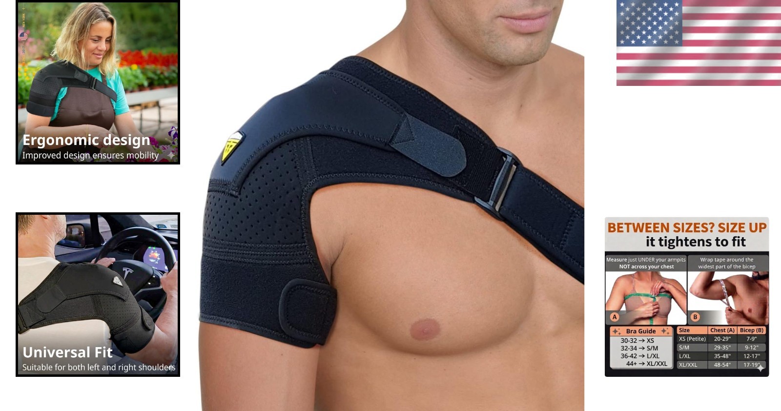 Adjustable Shoulder Support Brace for Rotator Cuff Pain Relief – Black