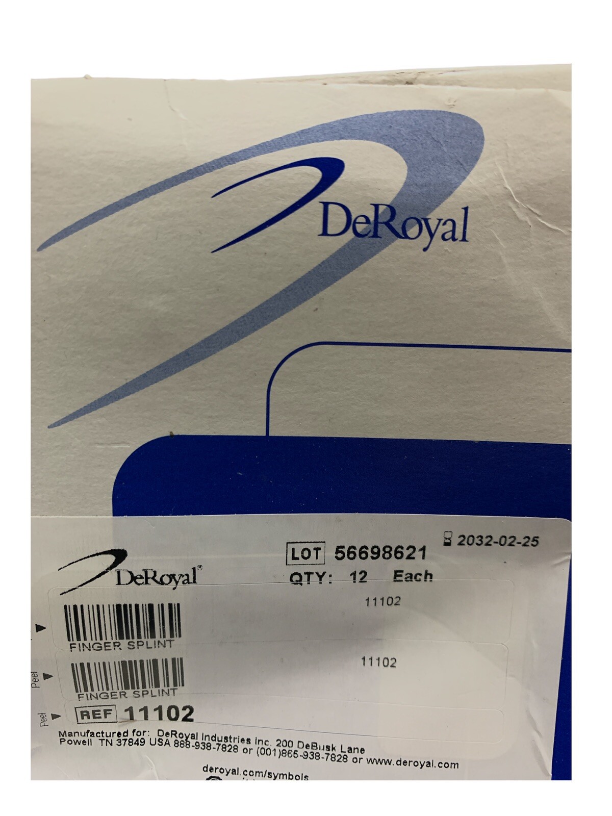 DeRoyal Finger Splint Toad with Foam Medium Ref 11102 1dz NIB Sealed Exp 02/2032