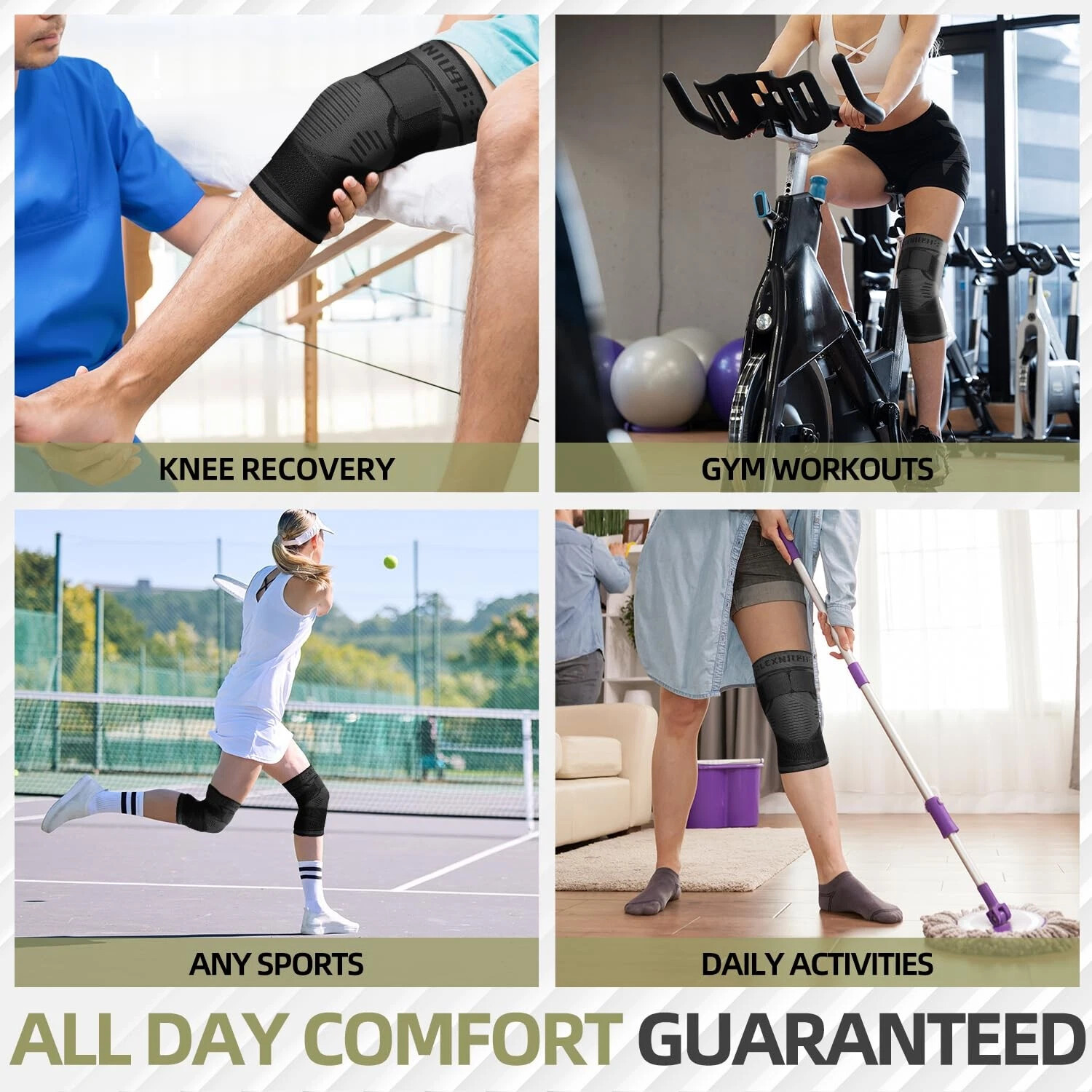 2×Knee Brace Compression Sleeve Support Sport Joint Arthritis Patella Stabilizer