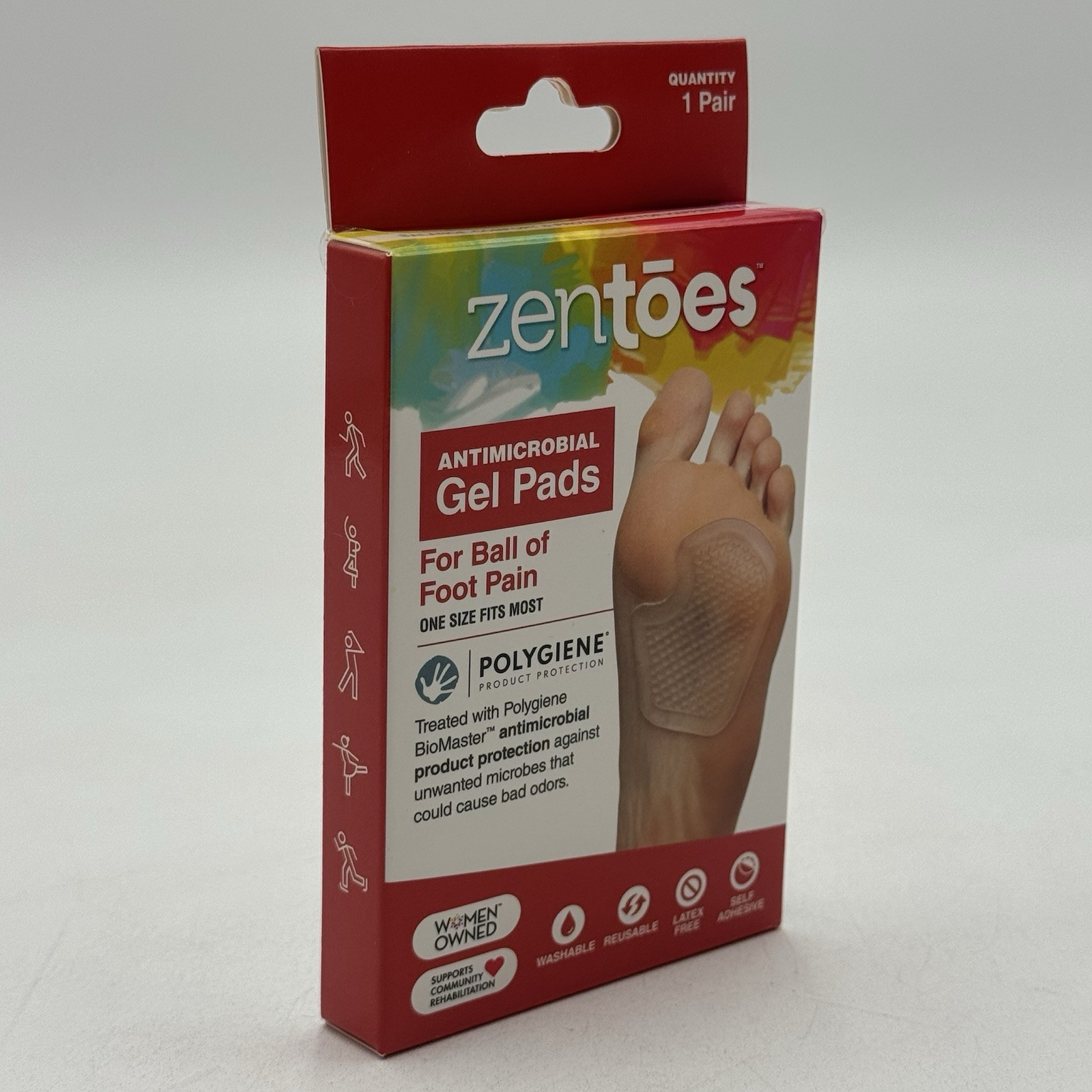 ZenToes Gel Pads For Ball Of Foot Pain Protectors One Pair Antimicrobial