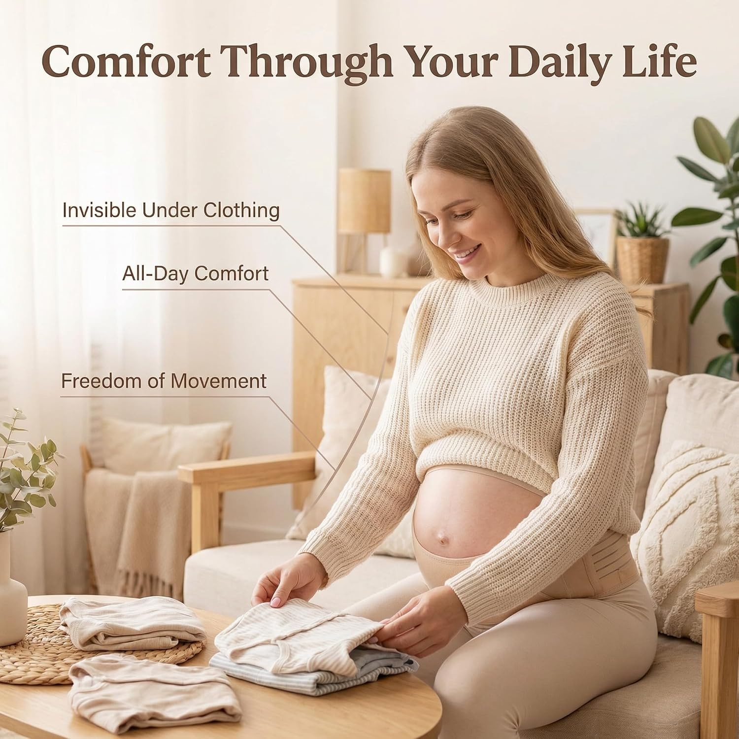 Maternity Belly Band Pregnancy Support Belt Beige Large 3 in 1 Pregnancy Support