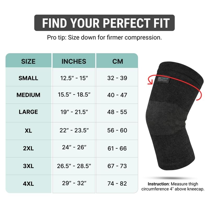 Onecompress Bamboo Compression Knee Sleeve for Women & Men, Knees L Black