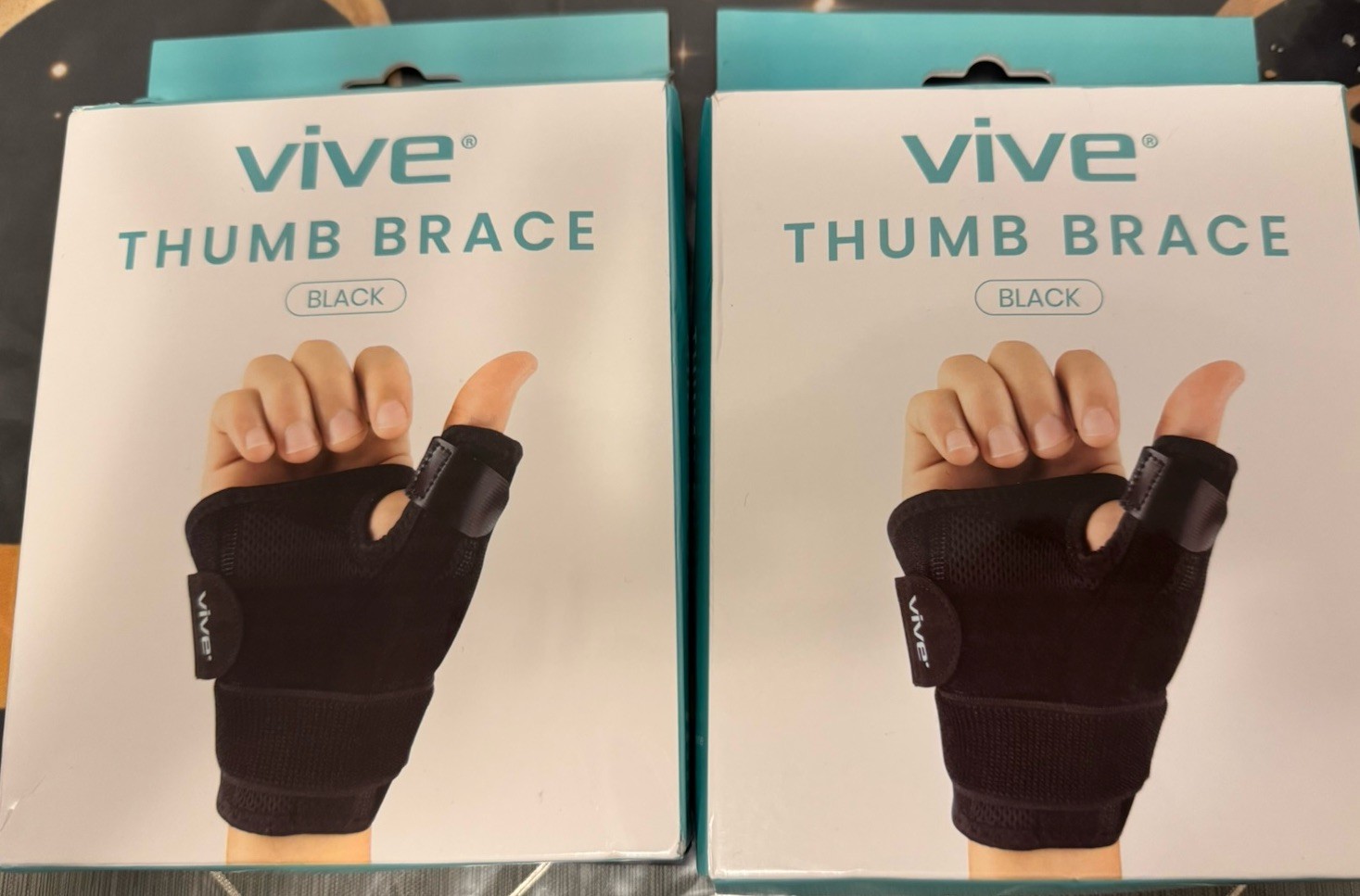 Vive Thumb Brace Black Adjustable Removable Splints Fits Left and Right Hand
