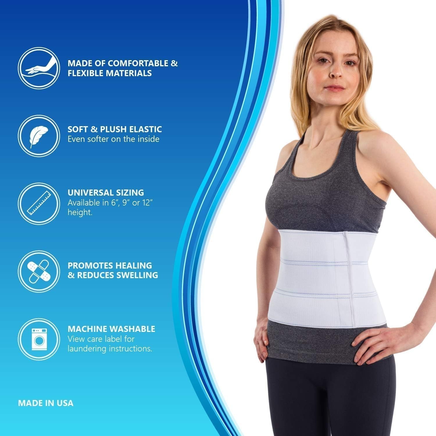 NYOrtho Post Surgery Abdominal Binder (Fits 45¨ – 60¨) 12″ Height, 4 Panel