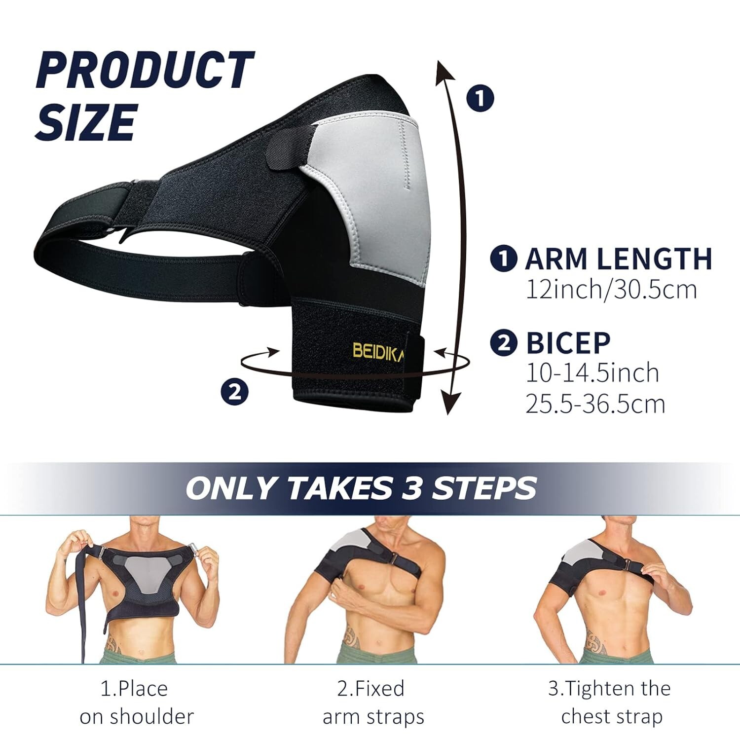 Beidika Adjustable Shoulder Brace for Men or Women – Black – NIP