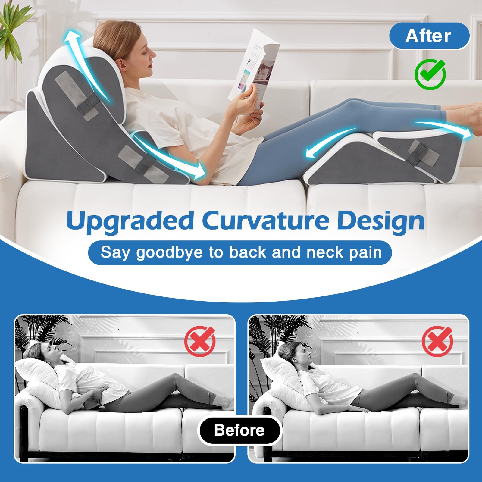 6PCS Wedge Pillow Set for After Surgery, Orthopedic Bed Wedge Pillow for Headbo
