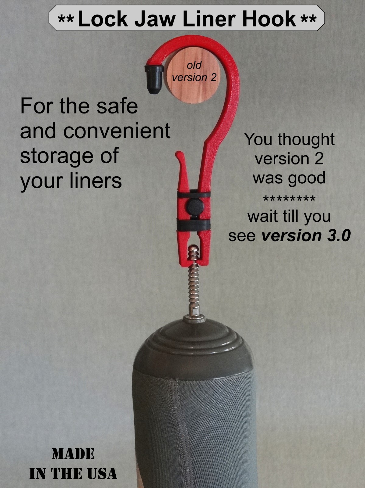 Lock Jaw Liner Hook – Hang prosthetic liners WillowWood Alps Ossur drying stand