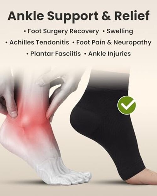 Ankle Compression Sleeve – 1-Pair, Plantar Fasciitis Large Black / 1 Pair