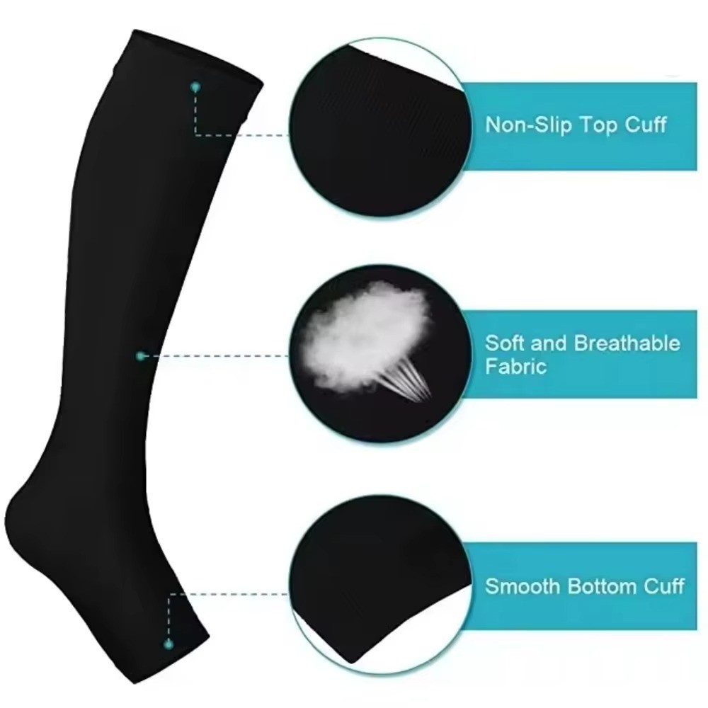 A Pair Men Women’s Open Toe Compression Socks Pain Relief Legs Foot Calf Support