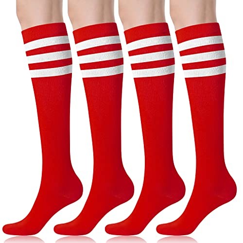 Women’s Knee High Socks Outdoor Sport Athletic Socks Casual One Size Red+white