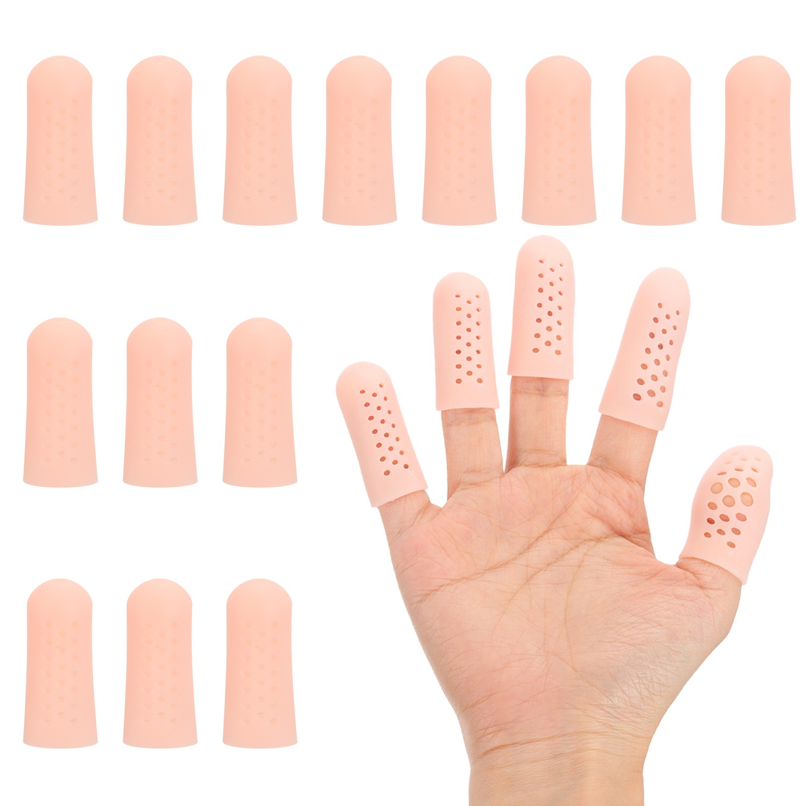 14 Pcs 0.8″x1.18″ Gel Finger Cots Silicone Breathable Finger Protector Beige