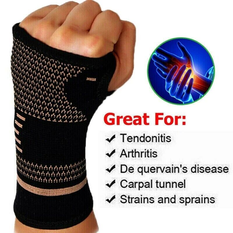 2pc Copper Wrist Compression Sleeves,for Arthritis,Workout,Carpal Tunnel Support