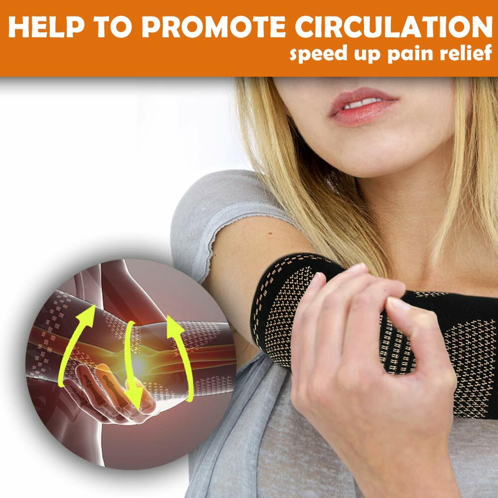 Copper Elbow Brace Compression Sleeves Arm Support Tendinitis Joint Pain Relief