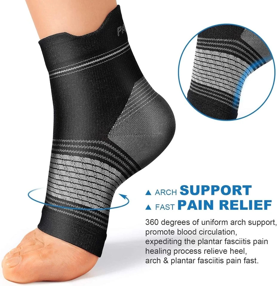 6 Pairs XL Black Plantar Fasciitis Sock Compression Foot Sleeves with Arch