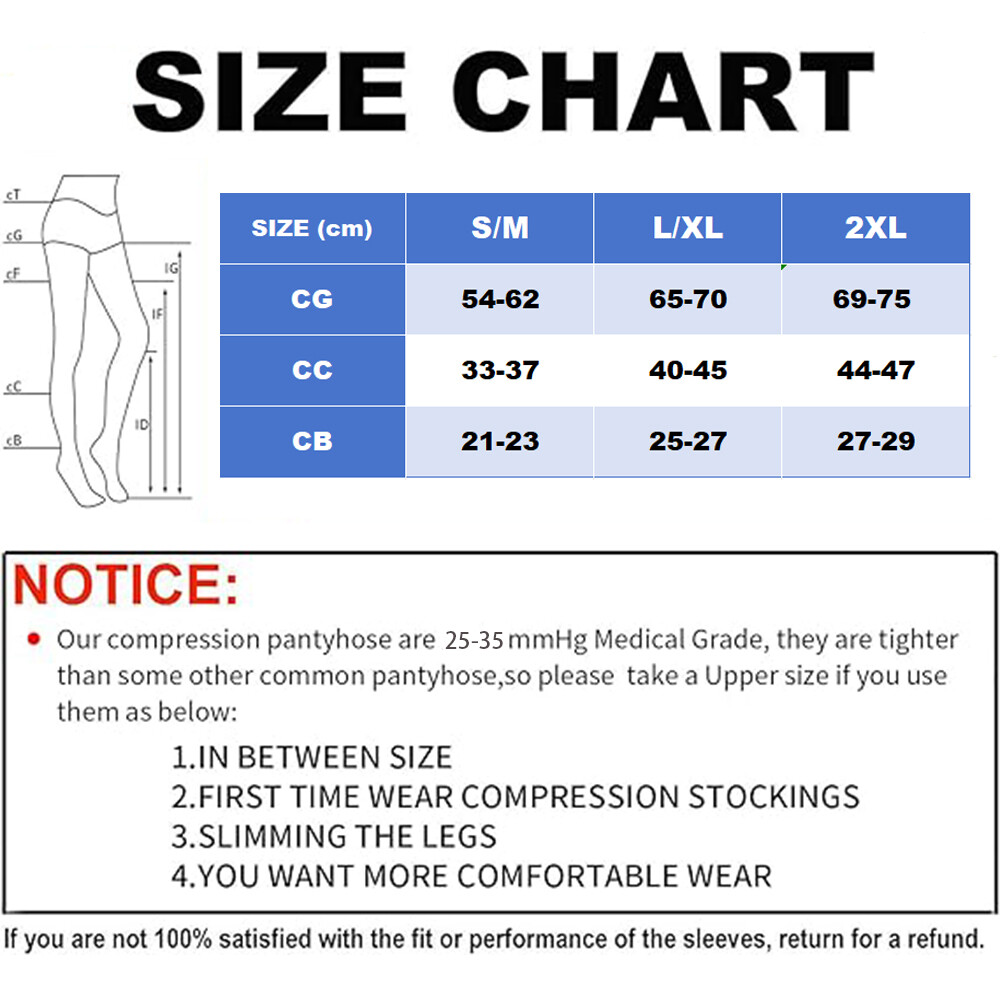 Compression Pantyhose 25-35 mmhg Supports Men & Womens Opaque Hosiery Stockings